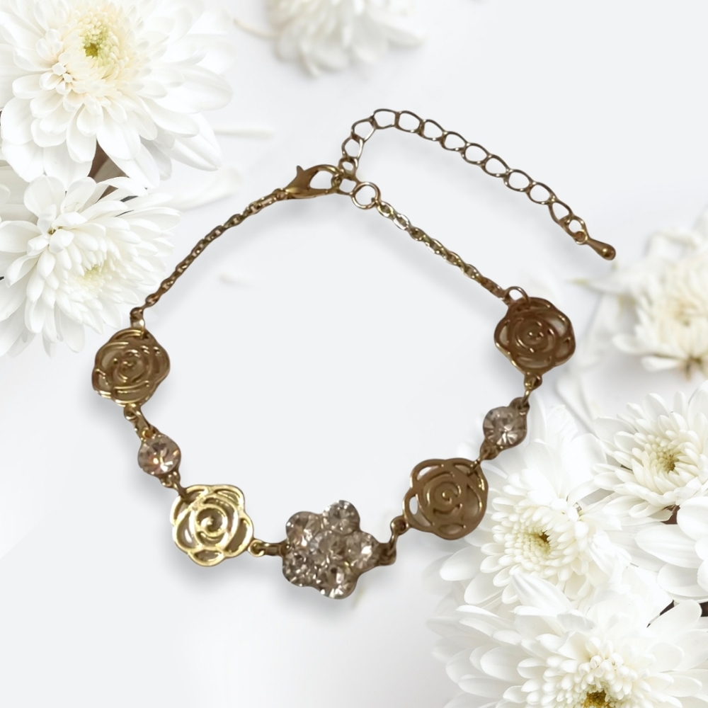 Gold Toned Bracelet/Clear Gemstones